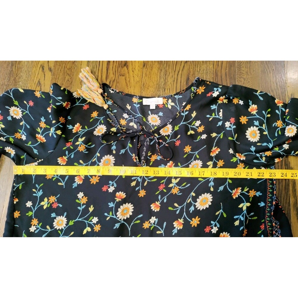 Chenault Babydoll Blouse Top Size XL Black Floral Boho Peasant Flowy Cottagecore - Picture 9 of 10